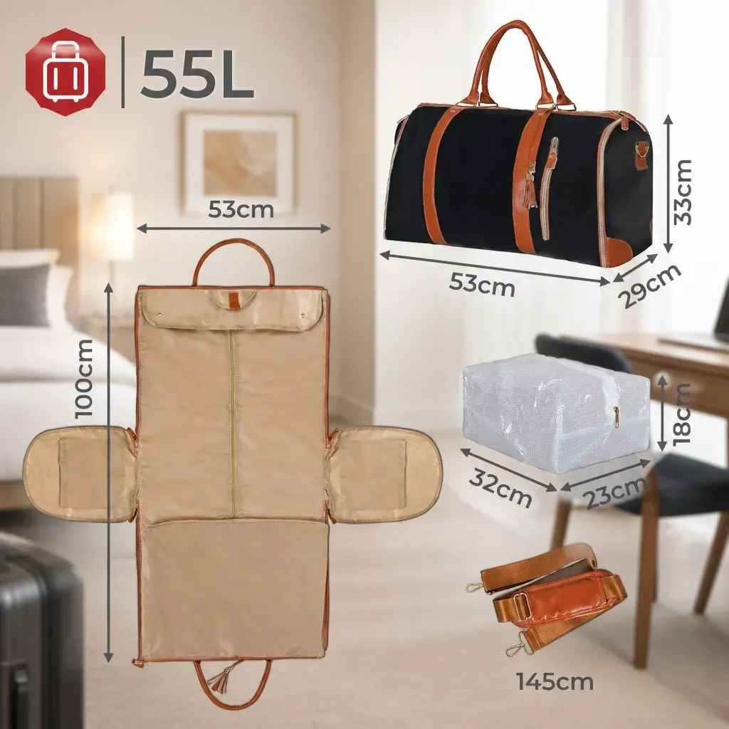 Carry On Garment Bag Waterproof PU 55L Black
