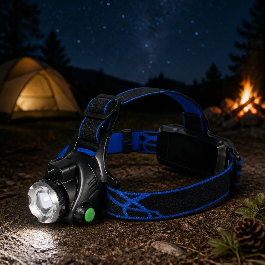 LED Headlamp Aluminium Alloy 140 Lumens Black Rechargeable Outdoor Camping Headlight