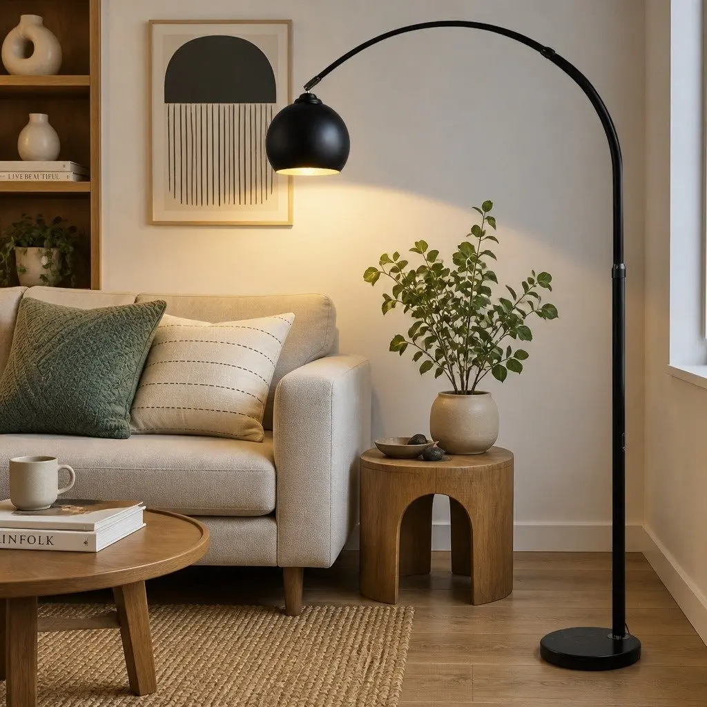 Modern LED Floor Lamp Stand Reading Light Adjustable Arm Marble Base Black