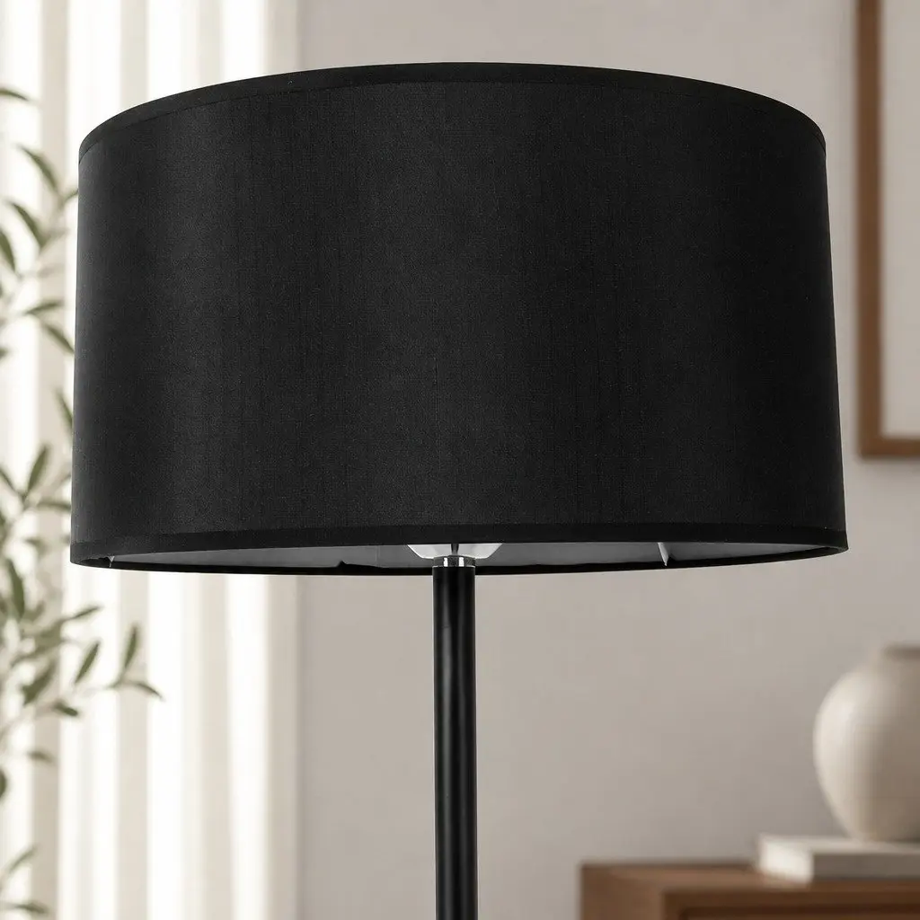 Modern LED Floor Lamp Black Linen Shade Reading Standing Light Living Room