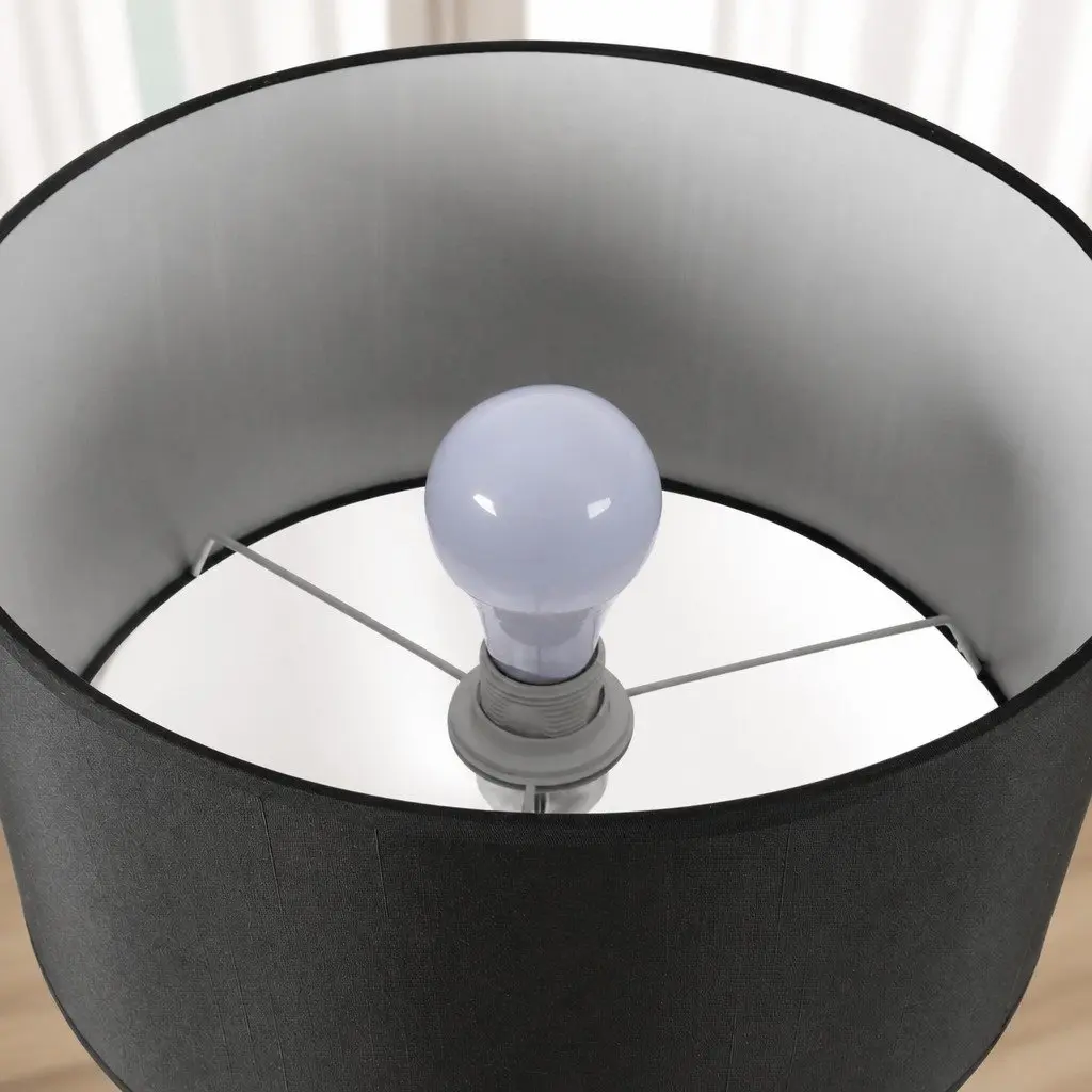 Modern LED Floor Lamp Black Linen Shade Reading Standing Light Living Room