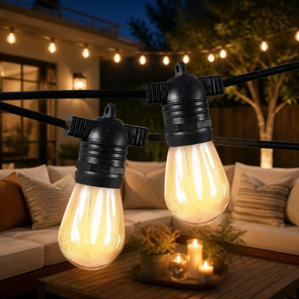 Festoon String Lights LED 10M 10 Bulbs Warm White Outdoor Garden Patio IP44