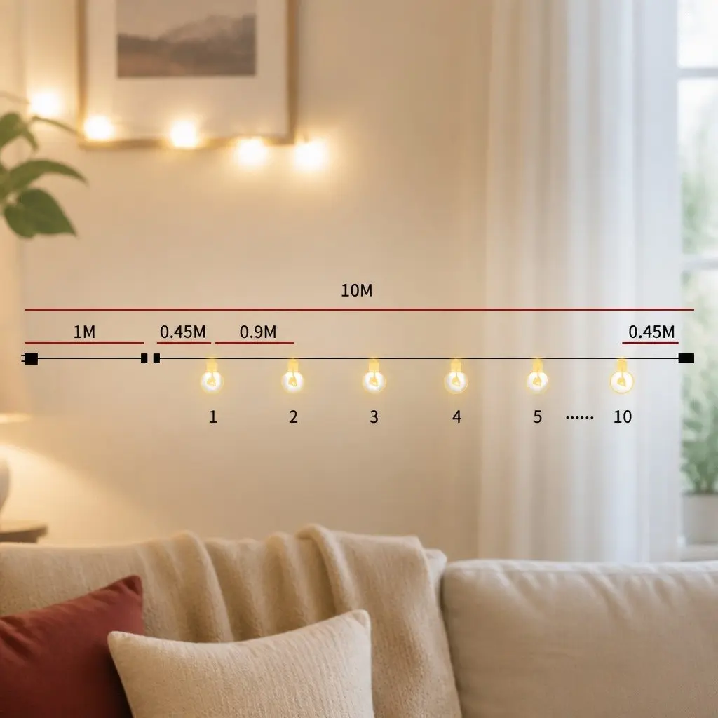 Festoon String Lights LED 10M 10 Bulbs Warm White Outdoor Garden Patio IP44