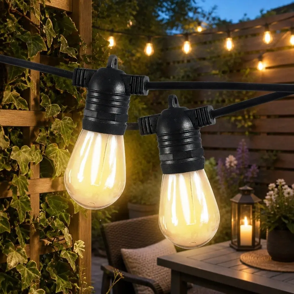 Festoon String Lights LED 10M 10 Bulbs Warm White Outdoor Garden Patio IP44