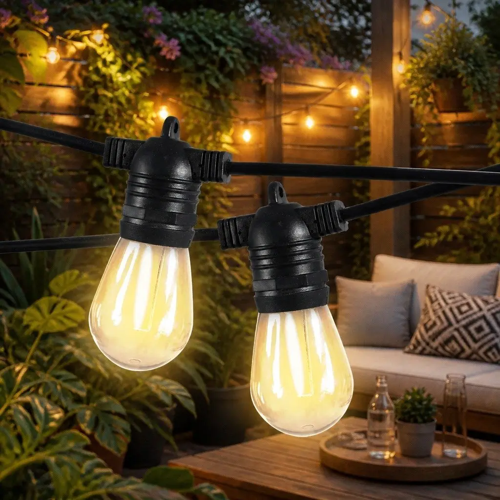 Festoon String Lights LED 10M 10 Bulbs Warm White Outdoor Garden Patio IP44