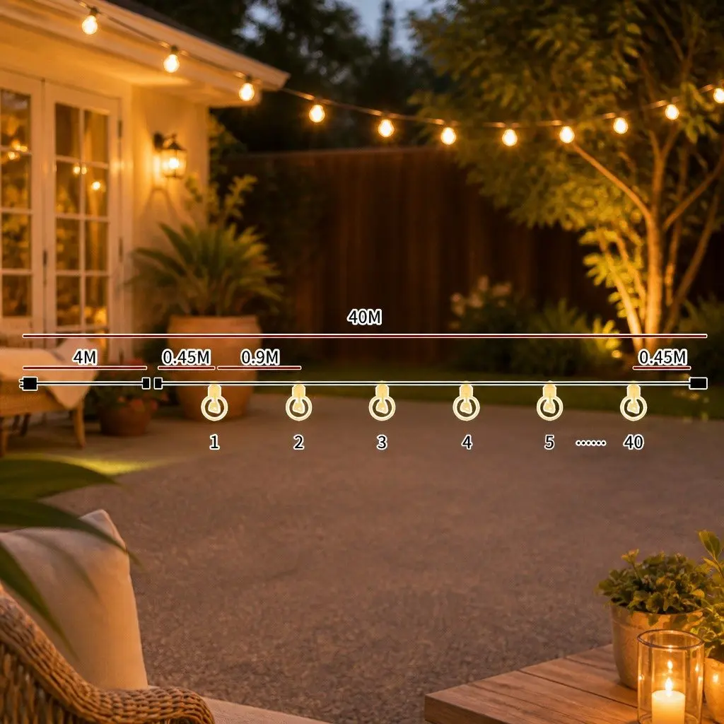 40M Outdoor Festoon String Lights S14 LED 40 Bulbs Warm White for Patio Garden Weatherproof