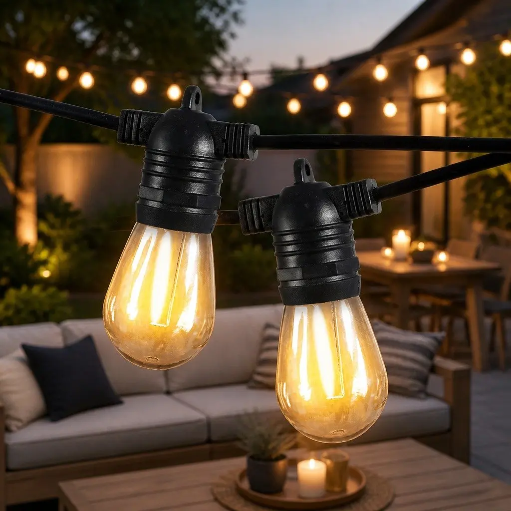 60M Festoon String Lights LED Outdoor Warm White 60 Bulbs