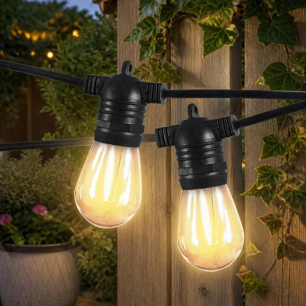 60M Festoon String Lights LED Outdoor Warm White 60 Bulbs
