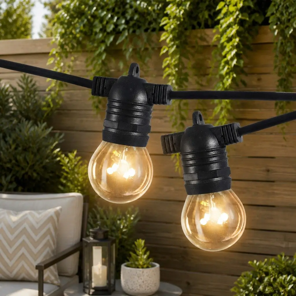 50M Festoon String Lights 50 Bulbs Warm White LED Outdoor Garden Patio Decor