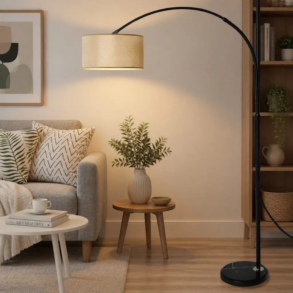 Modern LED Floor Lamp Reading Light Adjustable Arm Marble Base Grey Black