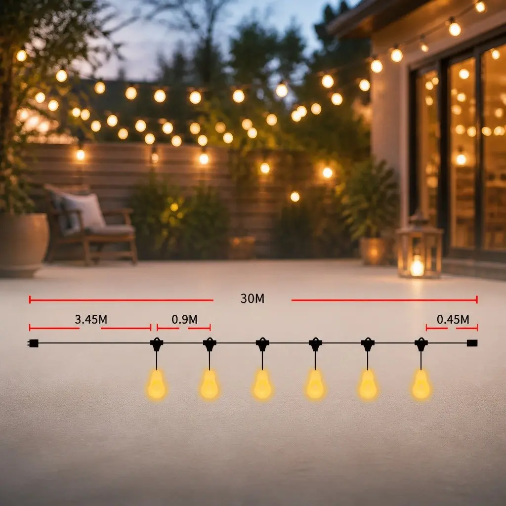 LED Festoon String Lights 30M Outdoor Waterproof Warm White