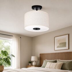 Ceiling Pendant Light 28cm Modern Drum Shade E27 Linen Contemporary Living Room