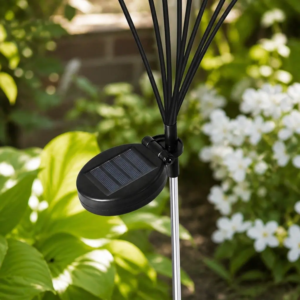 Solar Lawn Lights 8 Head LED Warm White Outdoor Garden Pathway Stake Lights Black 73cm H