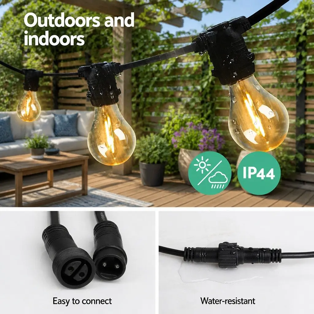 Festoon String Lights 50m Outdoor Wedding Garden Party Warm White LED