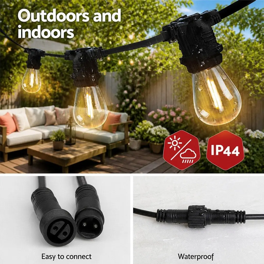 95m LED Festoon String Lights Warm White Outdoor Garden Wedding Party Christmas
