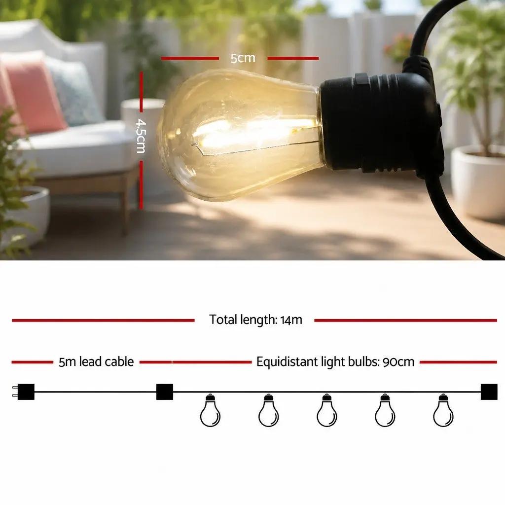 Warm White LED Festoon String Lights 14m Wedding Party Outdoor Garden