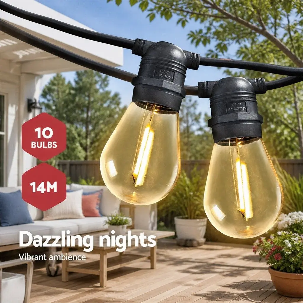 Warm White LED Festoon String Lights 14m Wedding Party Outdoor Garden