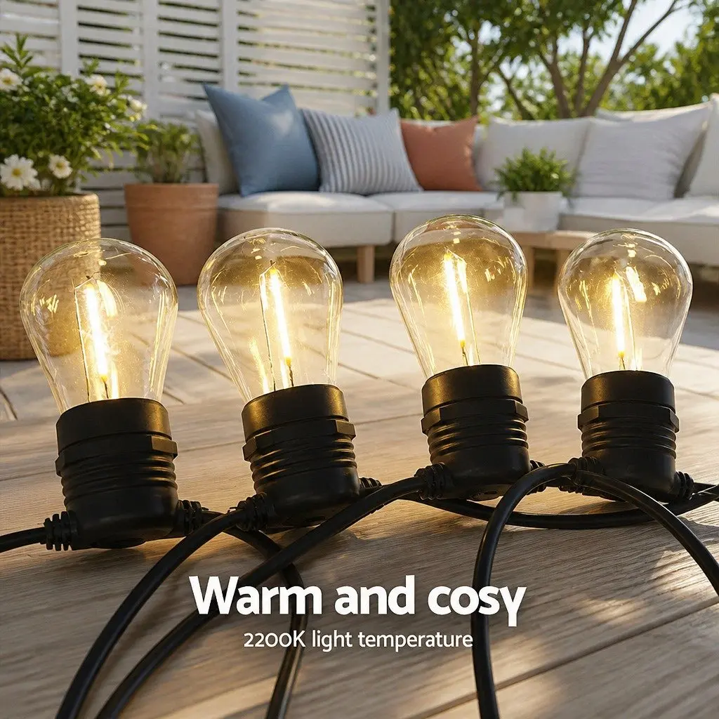 Warm White LED Festoon String Lights 14m Wedding Party Outdoor Garden