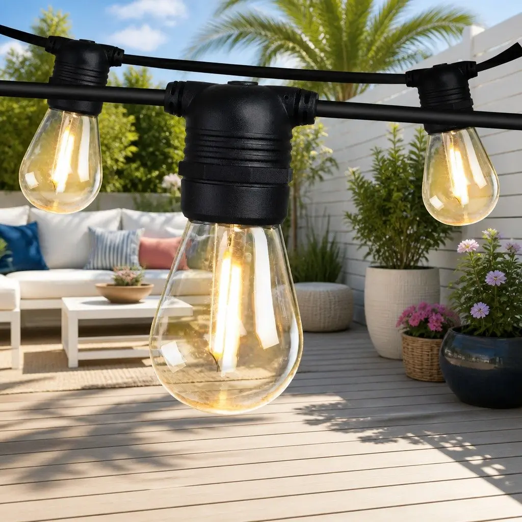 Warm White LED Festoon String Lights 14m Wedding Party Outdoor Garden