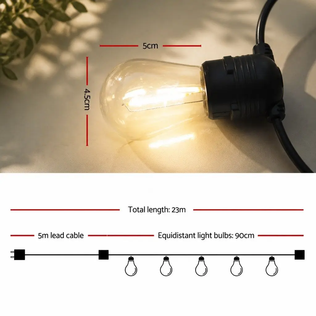 Festoon String Lights LED Warm White 23m Waterproof Outdoor for Garden Party Wedding