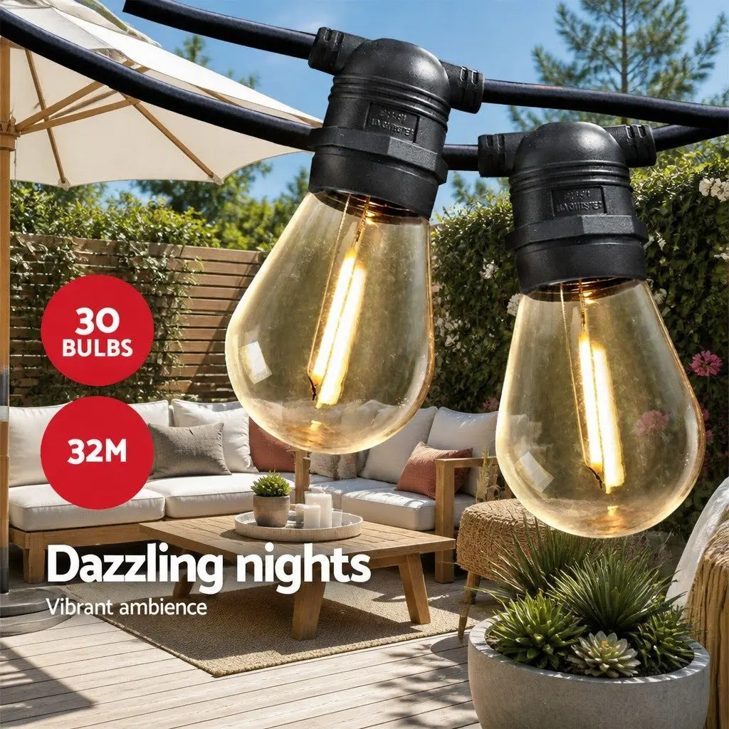 Festoon String Lights LED 32m Warm White Outdoor Garden Wedding Party