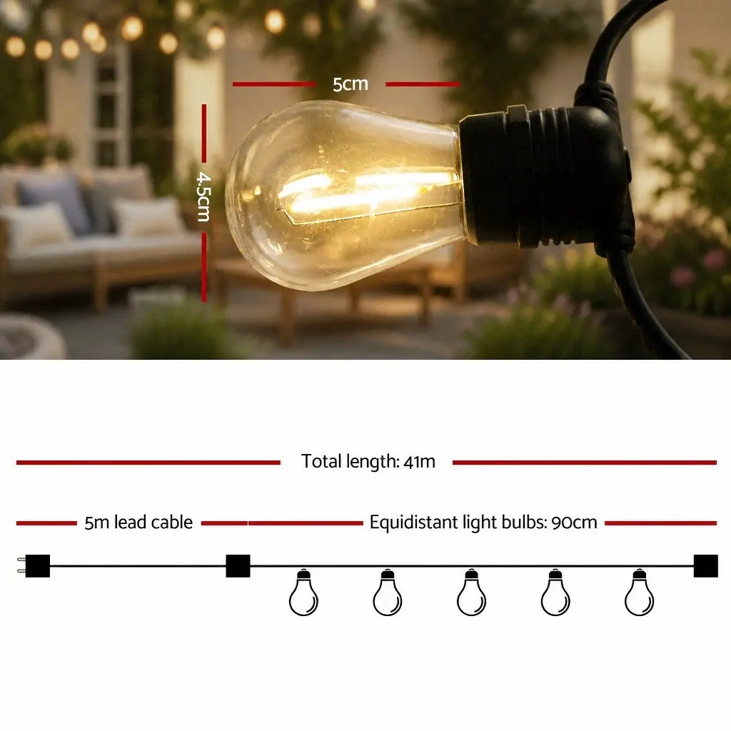 Festoon String Lights Warm White LED 41m Outdoor Garden Wedding Party