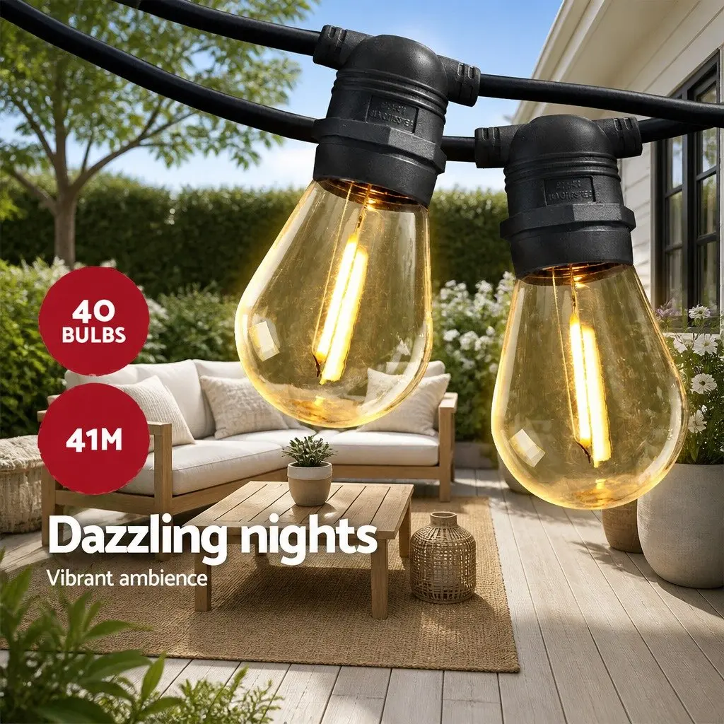 Festoon String Lights Warm White LED 41m Outdoor Garden Wedding Party