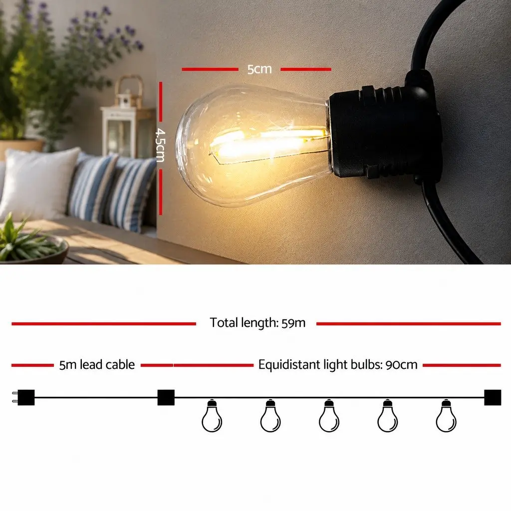 LED Festoon String Lights Outdoor 59m Warm White