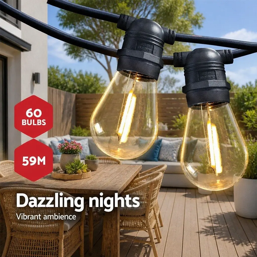 LED Festoon String Lights Outdoor 59m Warm White