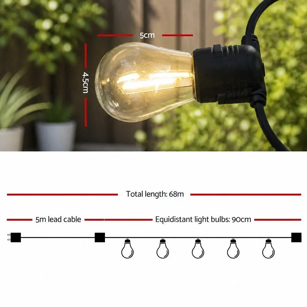 Festoon String Lights LED 68m Warm White Outdoor Garden Wedding Party