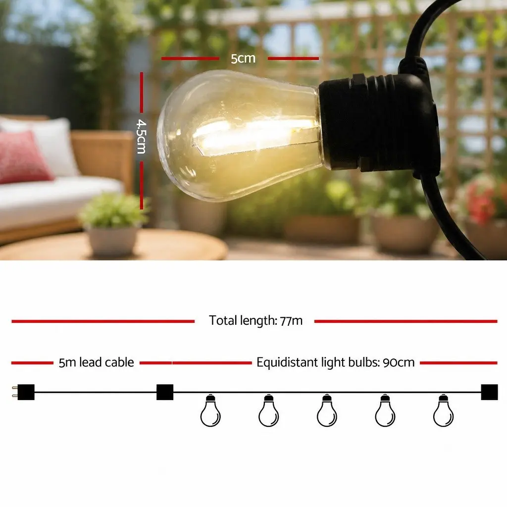 LED Festoon String Lights Warm White 77m Outdoor Garden Party