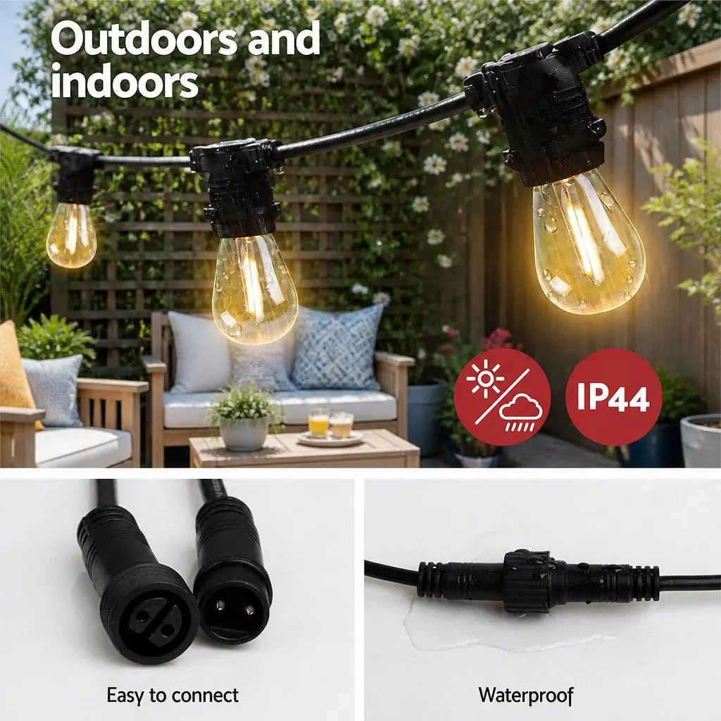 LED Festoon String Lights Warm White 77m Outdoor Garden Party