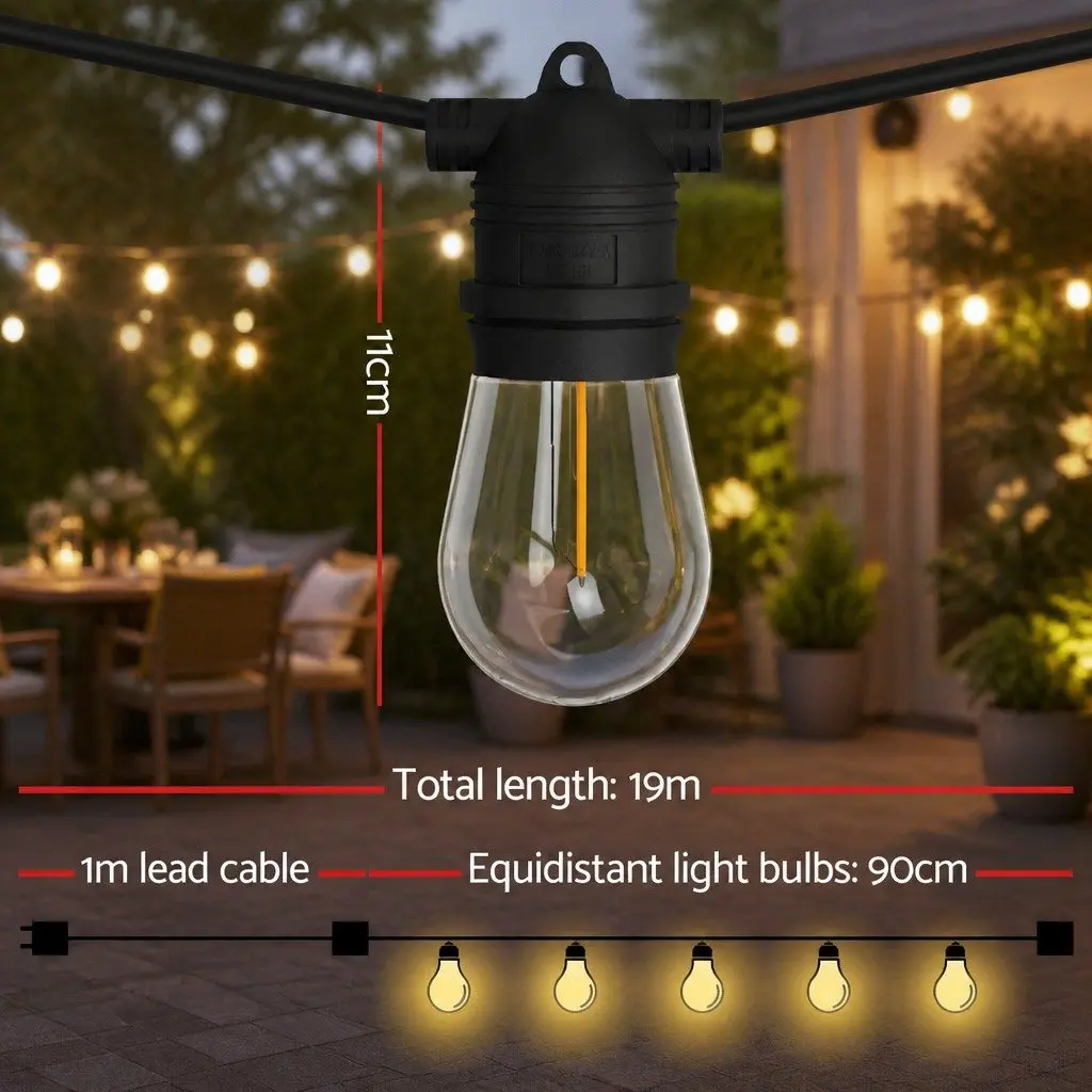 19m Warm White Festoon String Lights 20 Bulbs Indoor Outdoor Christmas Party