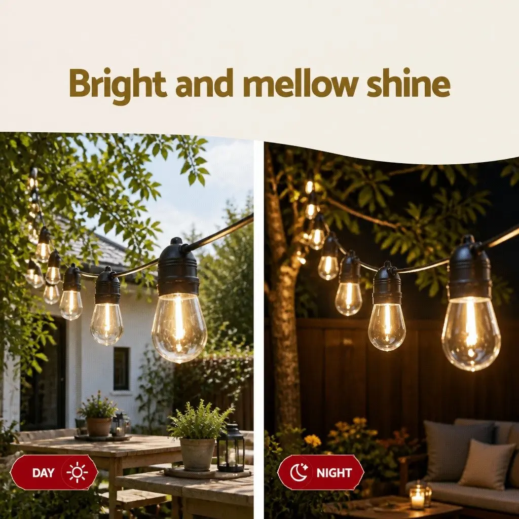 19m Warm White Festoon String Lights 20 Bulbs Indoor Outdoor Christmas Party