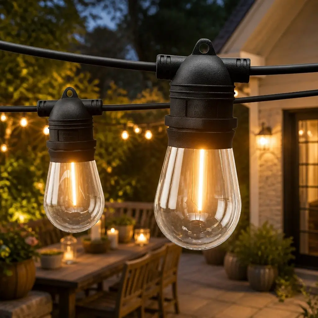 Festoon String Lights Warm White 37m 40 Bulbs Outdoor Indoor