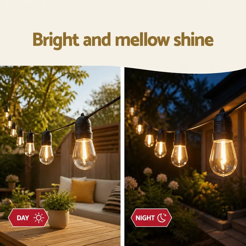 Festoon String Lights Warm White 37m 40 Bulbs Outdoor Indoor