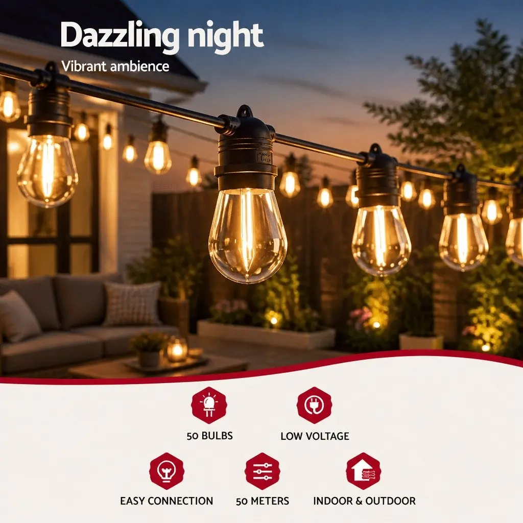 Festoon Lights Warm White 46m String Lights Indoor Outdoor
