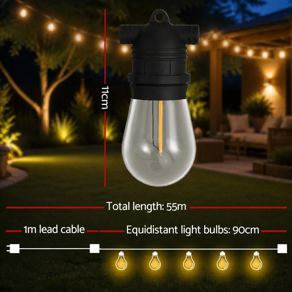 Festoon String Lights 55m Warm White Outdoor Christmas Party Lights Decor