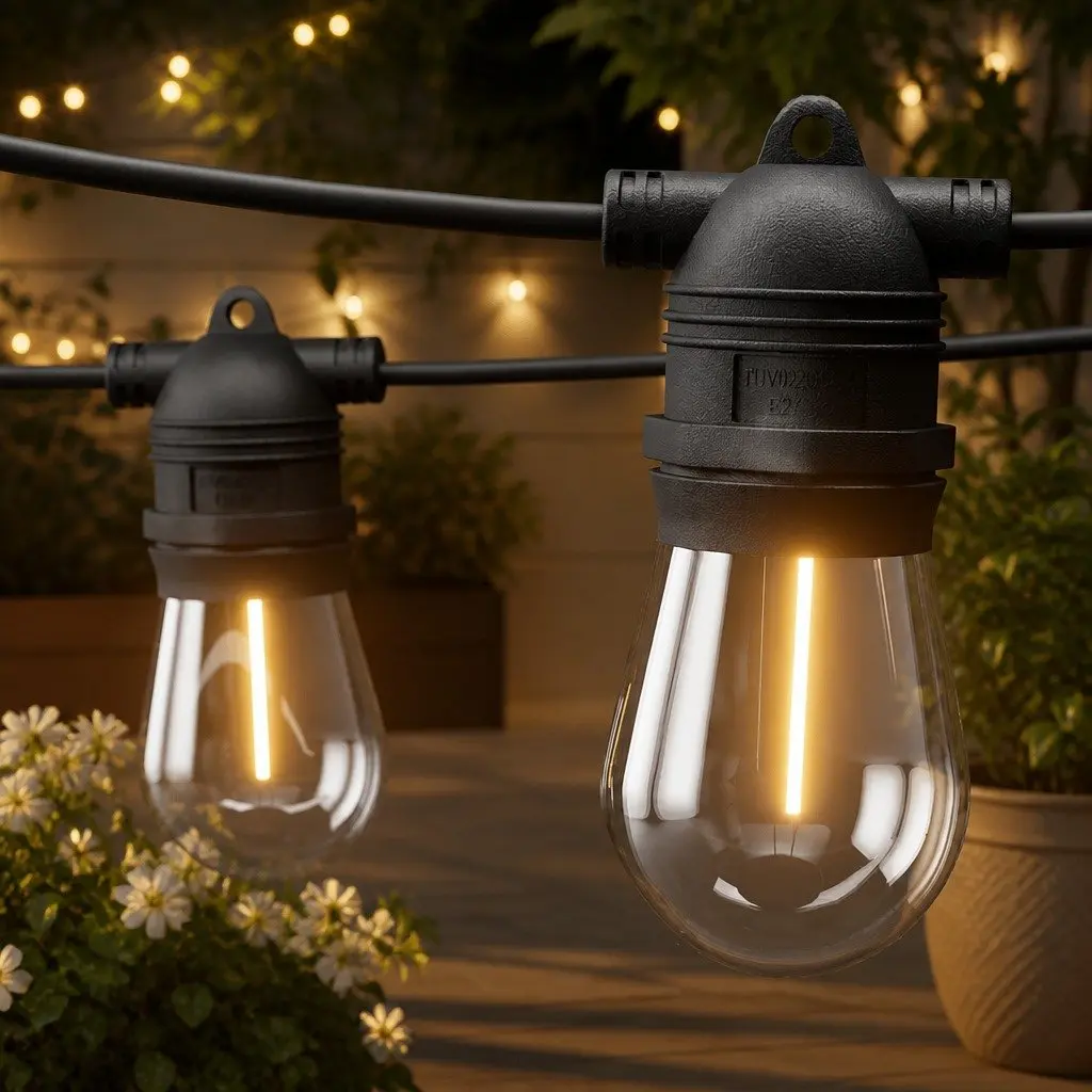 Festoon Lights Warm White 64m Length 70 Bulbs Indoor Outdoor Party Garden Decoration