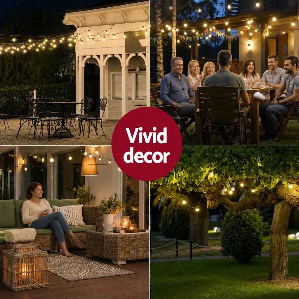 Festoon Lights Warm White 64m Length 70 Bulbs Indoor Outdoor Party Garden Decoration
