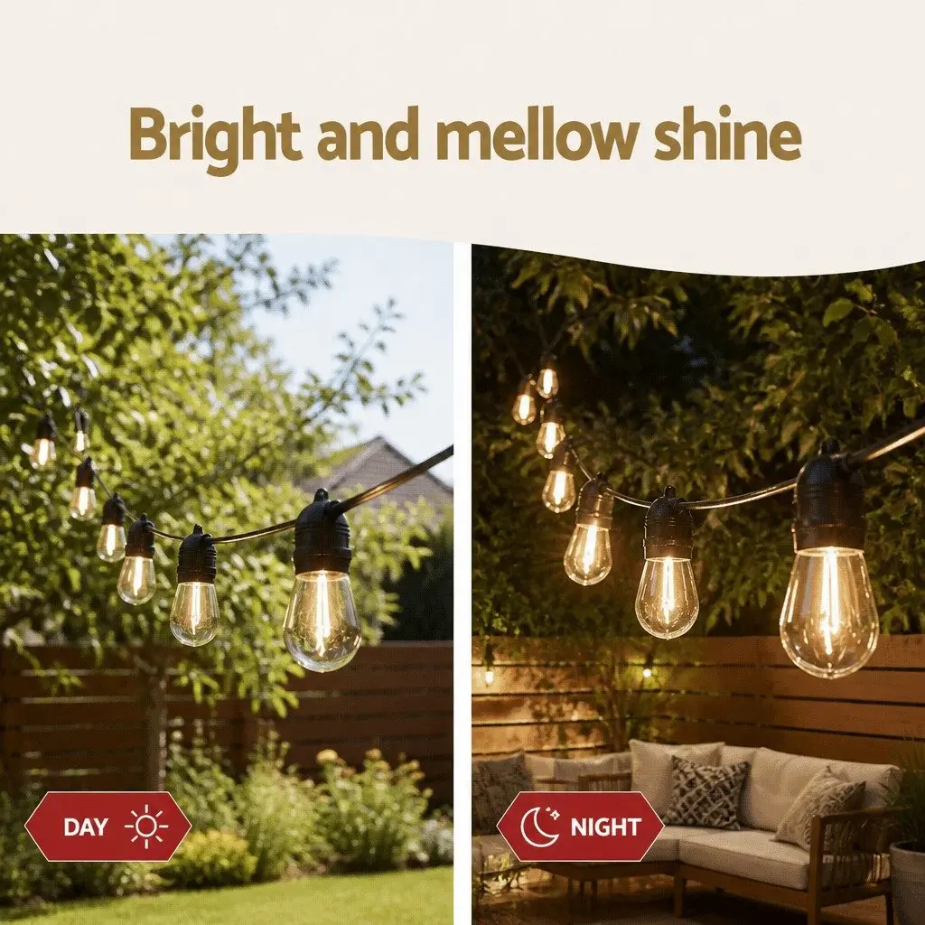 Festoon Lights Warm White 64m Length 70 Bulbs Indoor Outdoor Party Garden Decoration