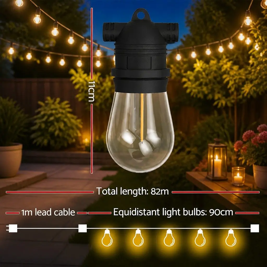 Festoon String Lights Outdoor 82m Warm White 90 Bulbs for Garden Christmas Party
