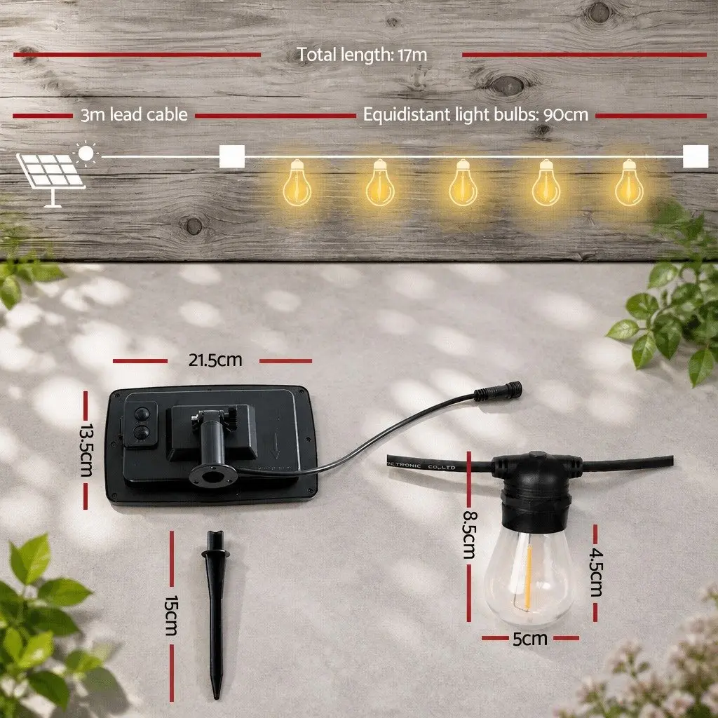 Solar Festoon Lights LED String Light 17m Warm White Outdoor Garden Party Decor