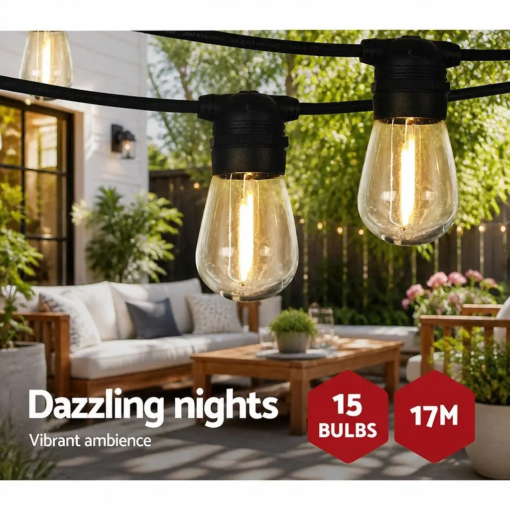 Solar Festoon Lights LED String Light 17m Warm White Outdoor Garden Party Decor