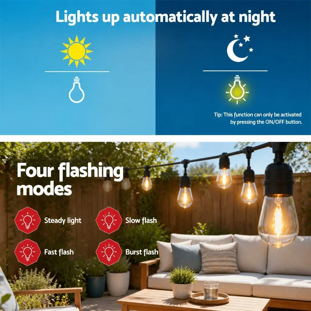Solar Festoon Lights LED String Light 17m Warm White Outdoor Garden Party Decor