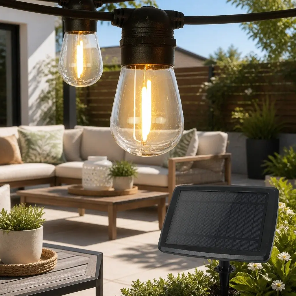 Solar Festoon Lights LED String Light 17m Warm White Outdoor Garden Party Decor