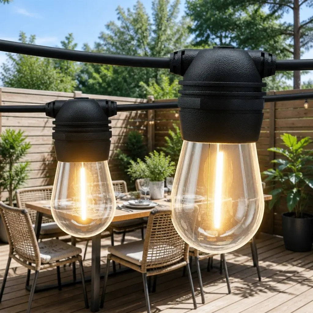 Solar Festoon String Lights Outdoor LED Warm White 34m