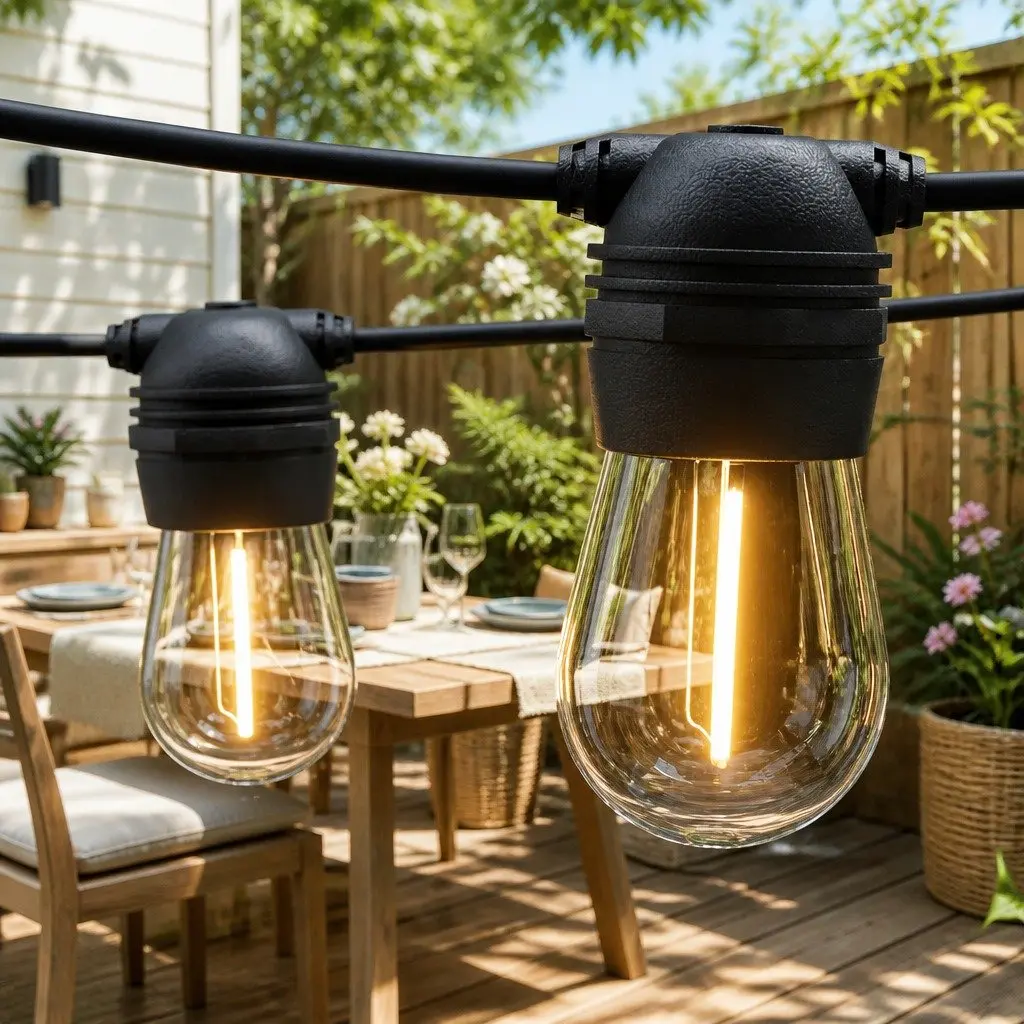 Solar Festoon String Lights Outdoor LED Warm White 34m