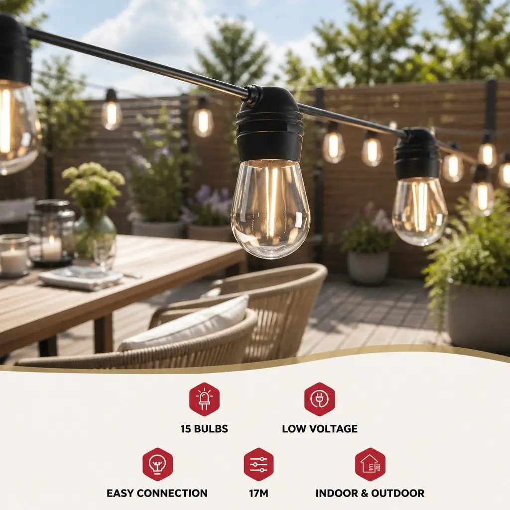 Solar Festoon String Lights Outdoor LED Warm White 34m