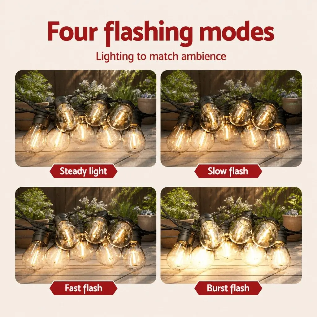 Solar Festoon String Lights Outdoor LED Warm White 34m